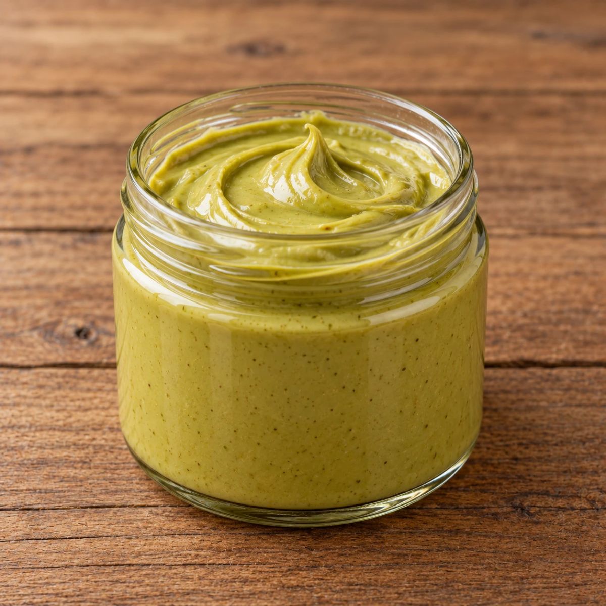 Glass jar of pistachio cream